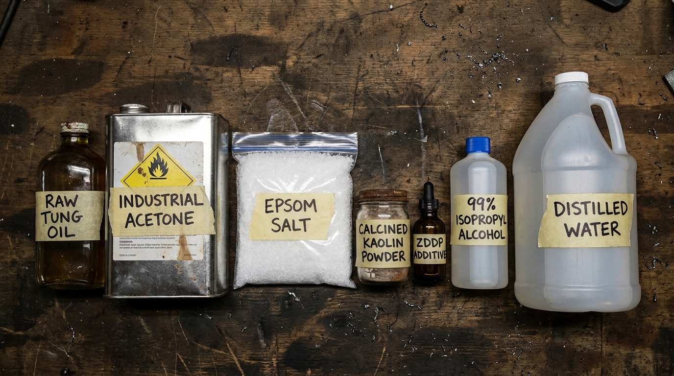Raw chemical ingredients on workbench